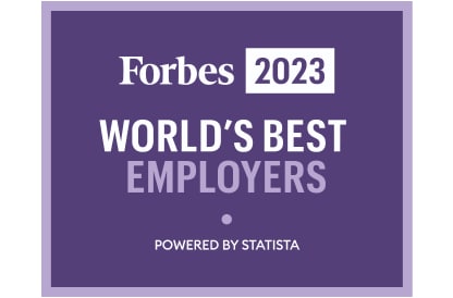 Logotipo do prêmio Forbes Worlds Best Employers 2023