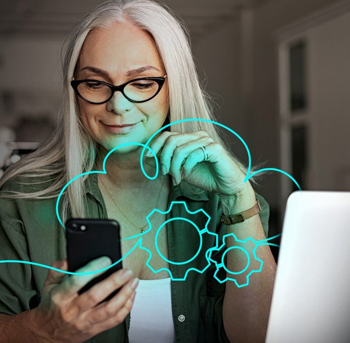 woman reviewing information on her mobile phone