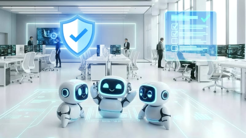 robots in a computuer lab with people