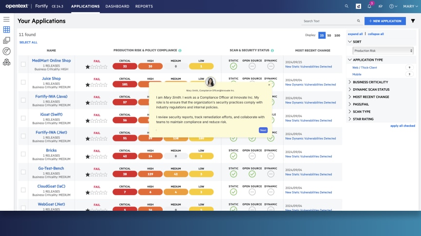 Application Security Aviator demo screenshot