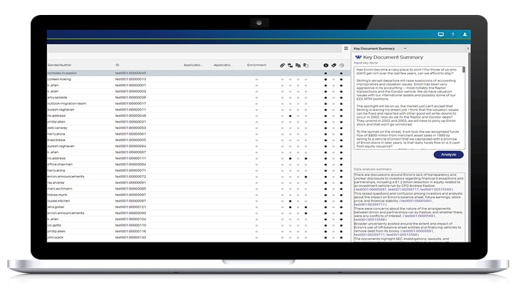 eDiscovery Aviator 주요 문서 요약 작업 공간