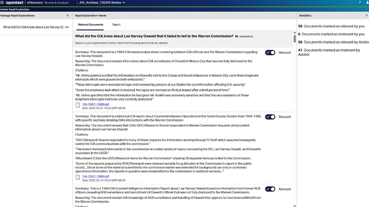 eDiscovery Aviator 작업 공간 빠른 탐색