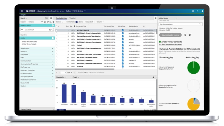 eDiscovery Aviator 검토 대시보드