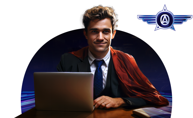 aviator labb man med röd keps framför en laptop