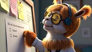 furry creature pointing at a checklist