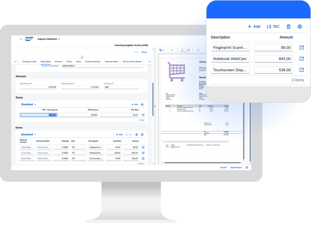 OpenText Core Capture for SAP Solutions product screen with feature detail