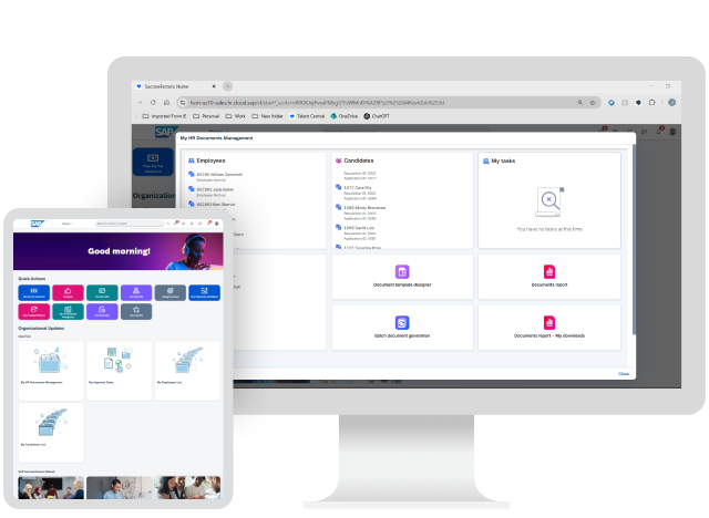 OpenText Core Content Management for SAP SuccessFactors platform on computer and tablet