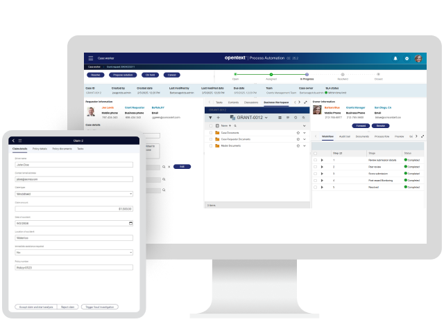 Dashboard view of OpenText Process Automation software on a computer