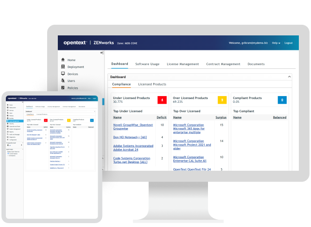 monitor showing ZENworks Asset Management software