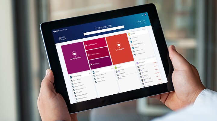 OpenText Core Cloud Content Management Solution dispalyed on a tablet device. 
