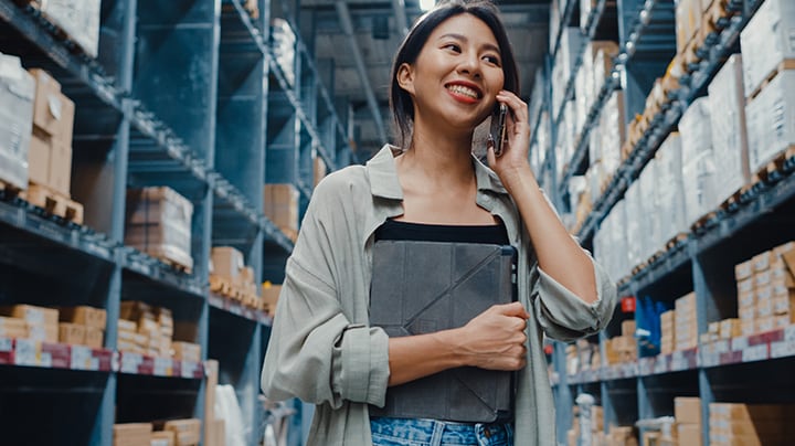 Woman in warehouse