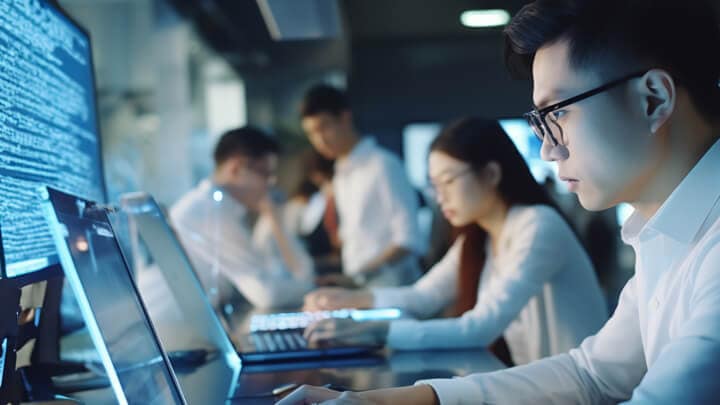 group of people working in an office