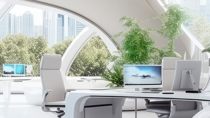 Um ambiente de escritório futurista