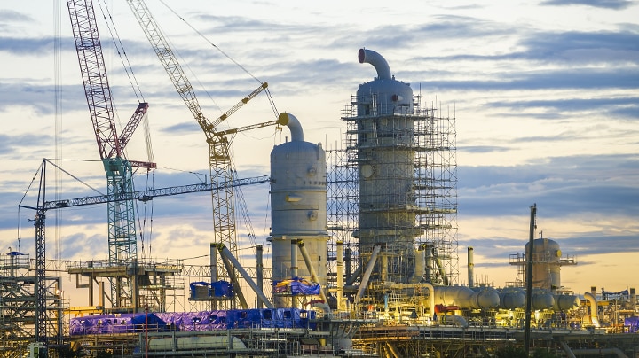 An oil refinery under construction