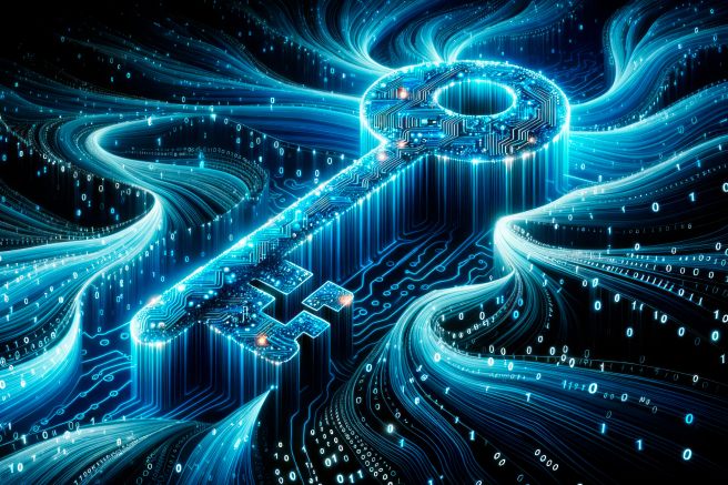 An abstract or digital illustration symbolizing the concept of a digital key
