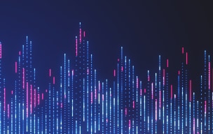 A digital bar graph with a blue background