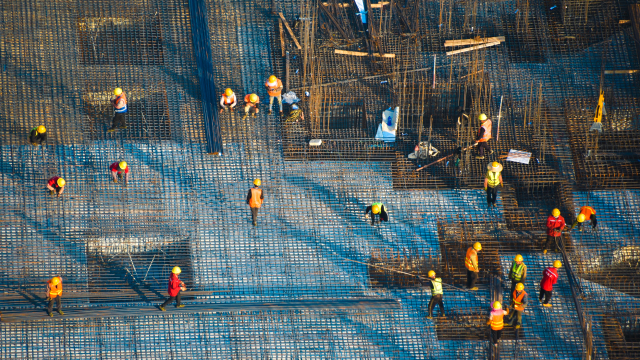 People working on construction site