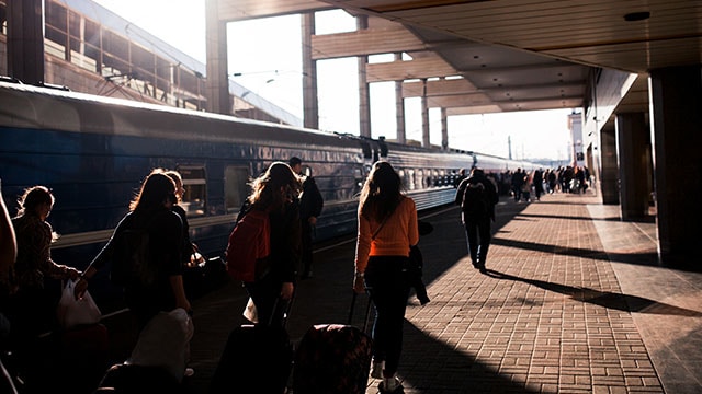 People at train station