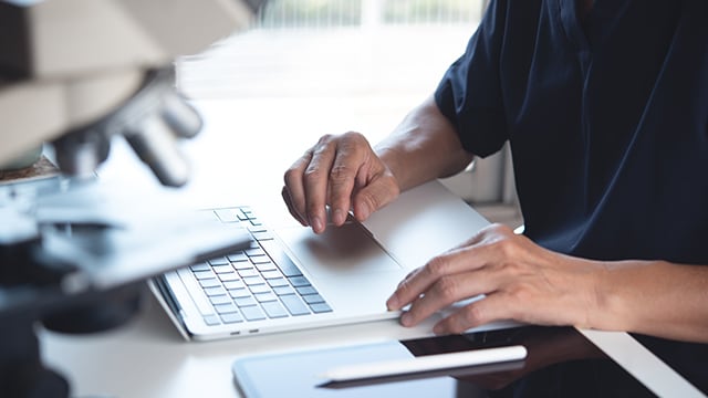 individual typing on laptop