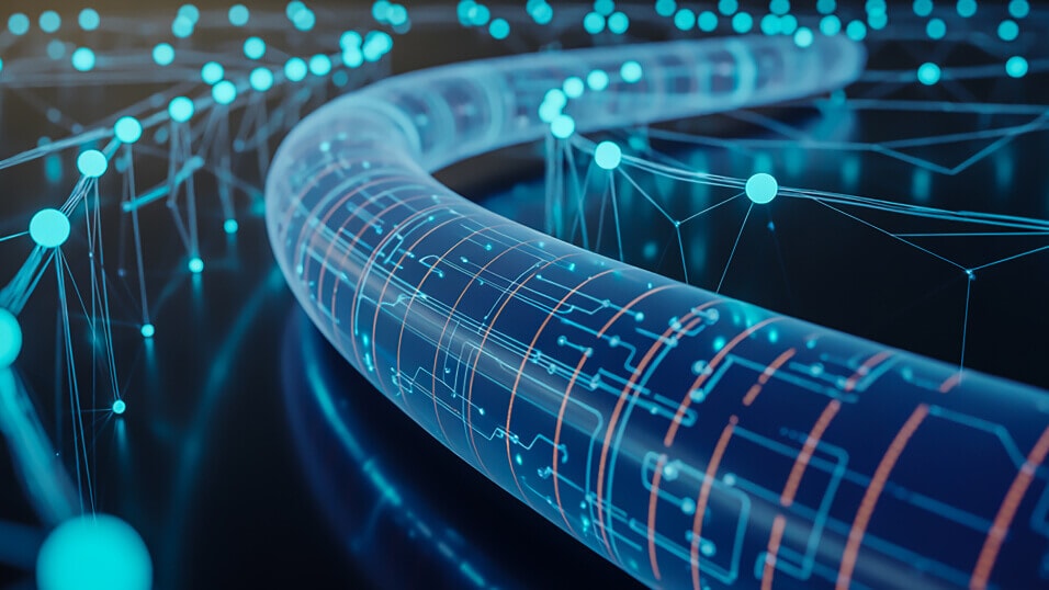 Abstract digital pipeline representing data flow and automation