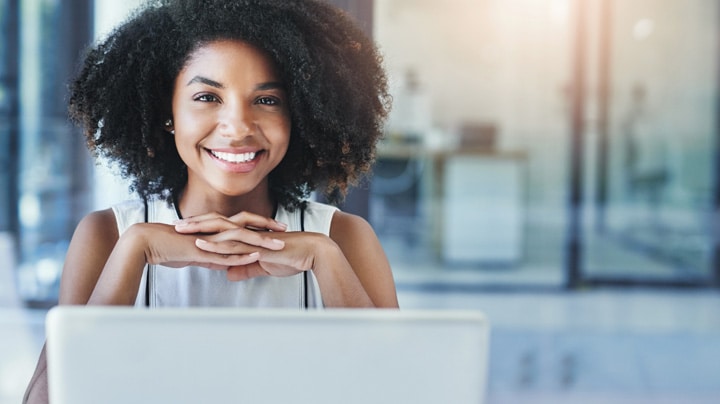 a woman smiling