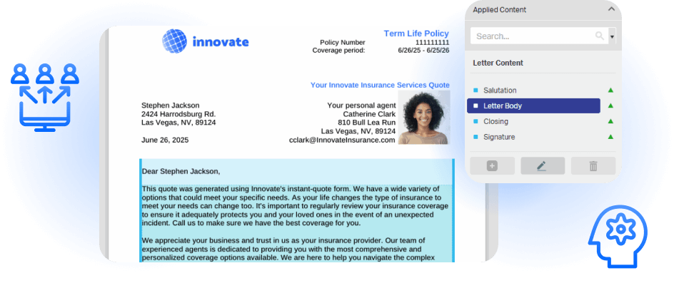 OpenText Core Communications GenAI creation interface collage