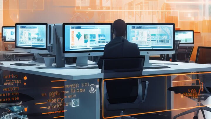 Une personne regardant plusieurs écrans