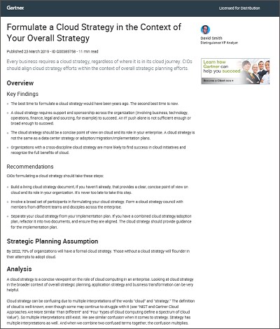 Gartner report: Formulate a Cloud Strategy in the Context of Your Overall Strategy