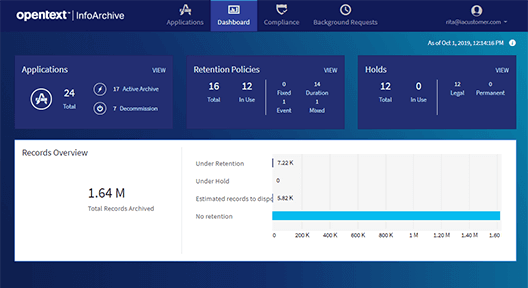 Screen shot of OpenText InfoArchive software.