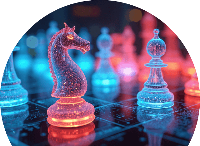 Neon glass chess pieces