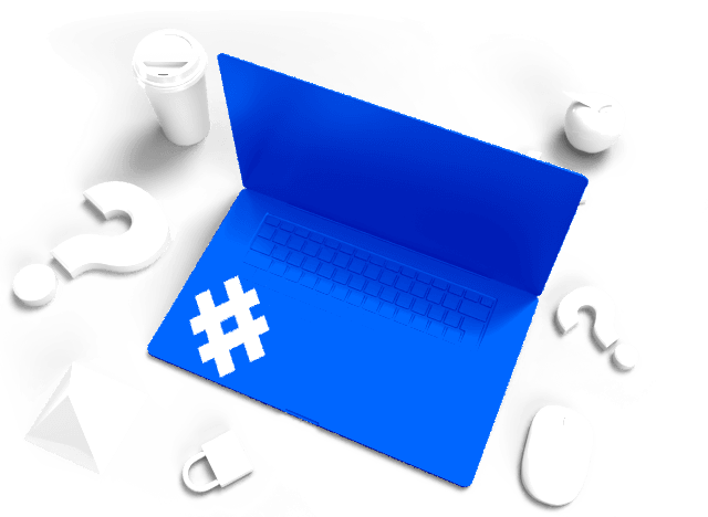 Illustration of IT items with focus on a laptop